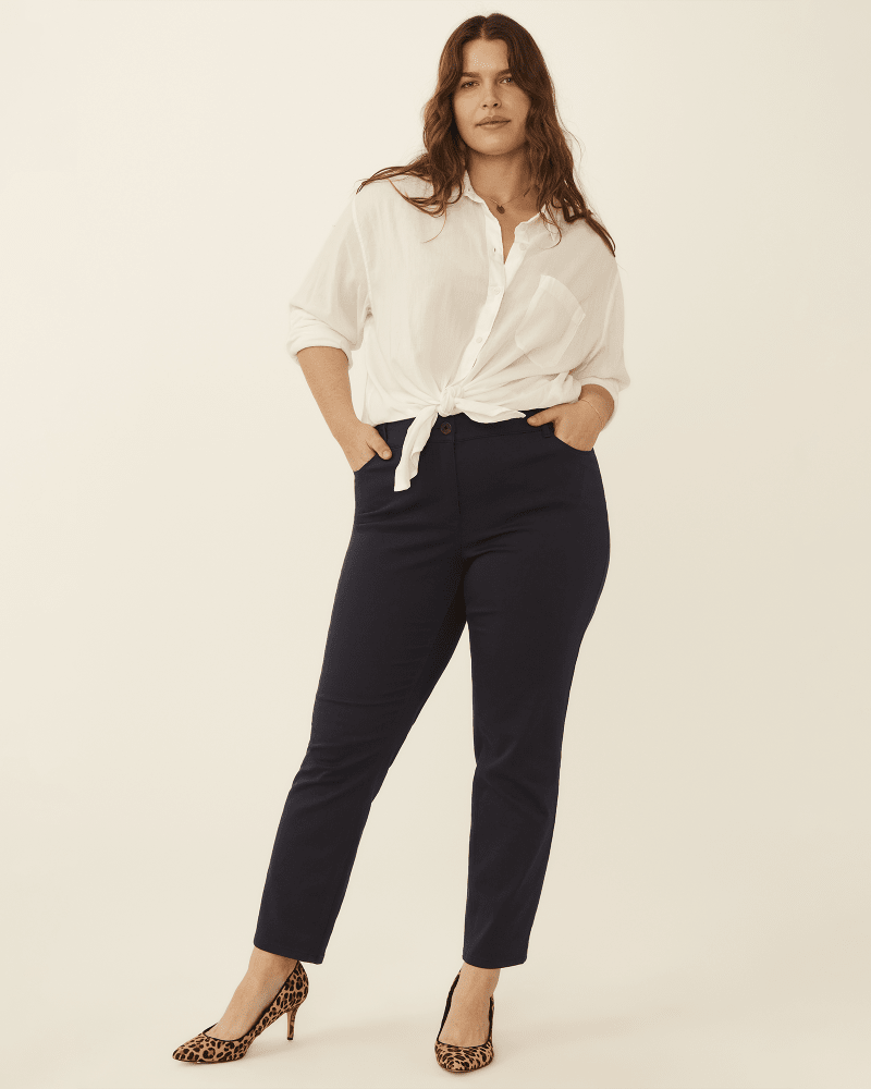 Plus size model with rectangle body shape wearing Paris Cropped Pant by Ryan Wylde | Dia&Co | dia_product_style_image_id:179599